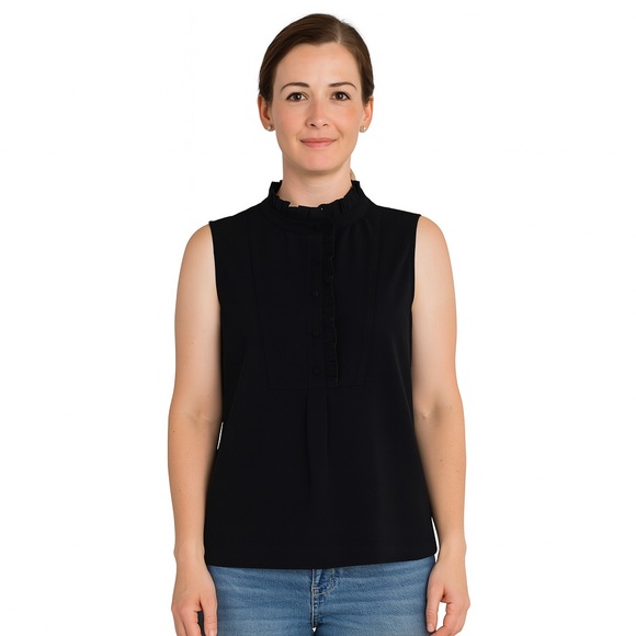 J. Crew Tops - J.Crew size 4 sleeveless black halfway button-down blouse